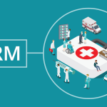 Illustration depicting the integration of CRM and ERP solutions in healthcare management.