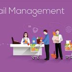 Illustration of interconnected gears representing CRM and ERP integration in retail management.